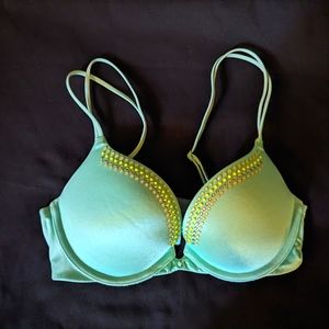 Victoria's Secret Very Sexy Push Up 32B Aqua Rhinestone Mermaid Bra